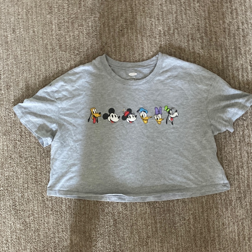 Old Navy Gray Kids Cropped T-Shirt with Cartoon Characters